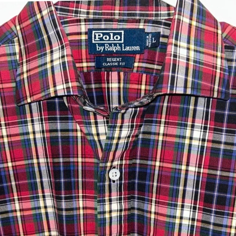 Polo Ralph‎ Lauren Button Down Large Mens Red Plaid Regent Classic Fit Shirt